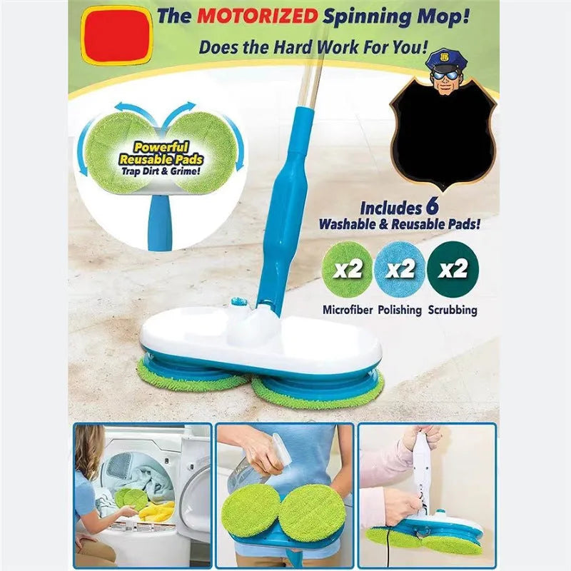 Wireless electric floor cleaning mop with USB charging port and multiple cleaning pads