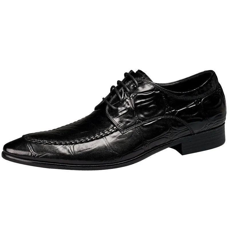 Men's black and brown leather brogues with horse bit buckle, low heel business shoes