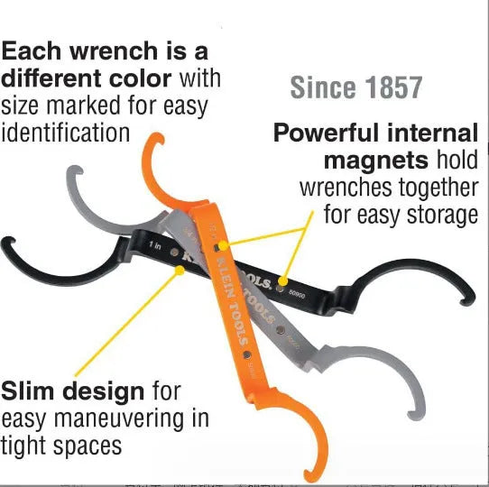 Three-piece magnetic suction wrench set in orange, grey, and black with catheter locking mechanisms