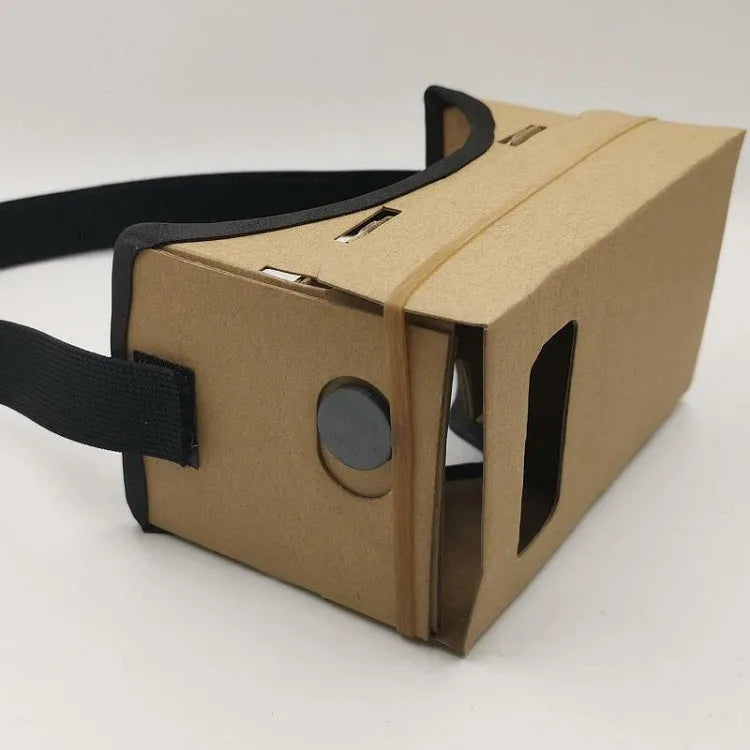 Pink and white flat-pack VR cardboard glasses viewer for 6-inch mobile phones.