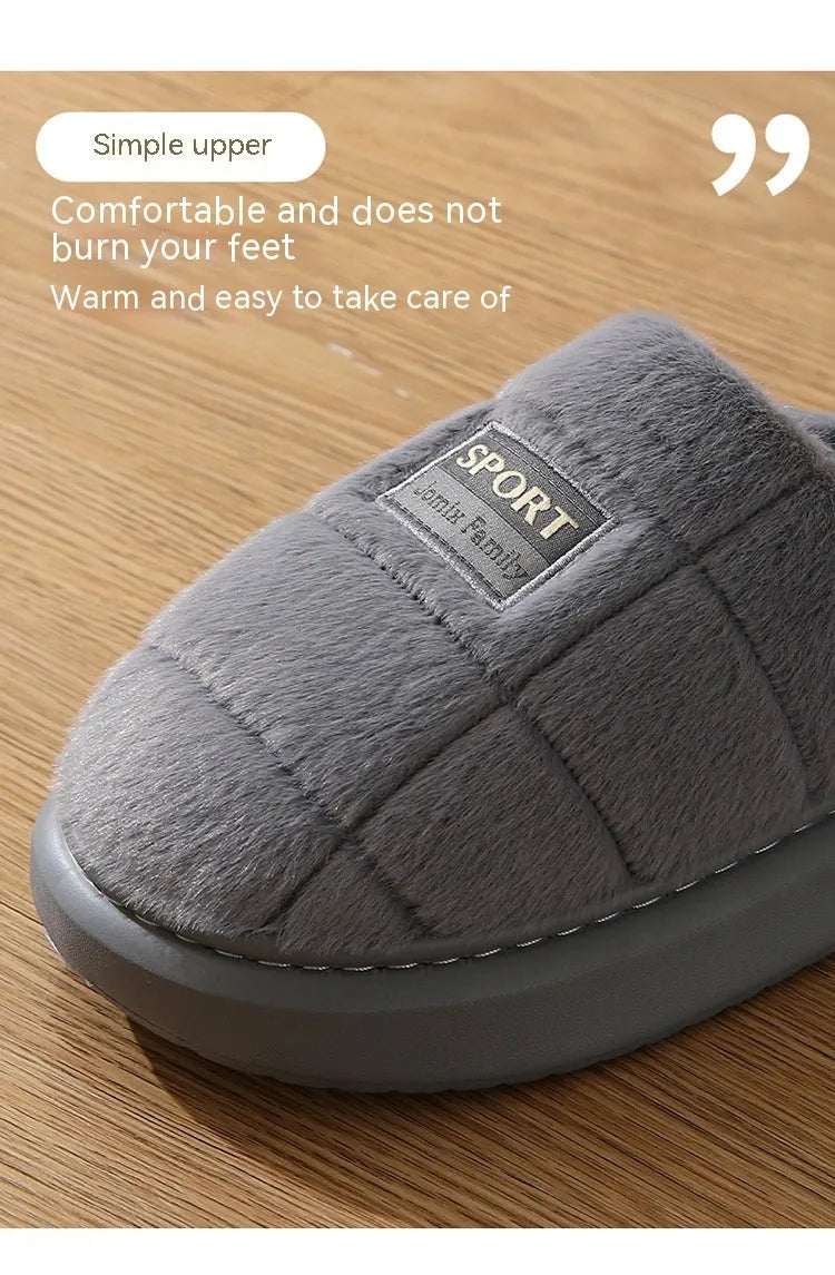 Men's brown rabbit hair winter slippers with thick EVA soles and artificial wool lining