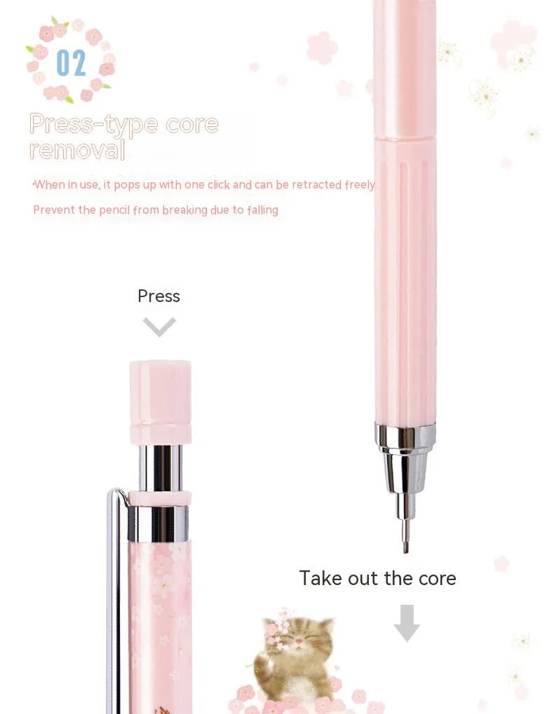 Sakura-themed automatic mechanical pencil set with three 0.5mm pencils and refill boxes