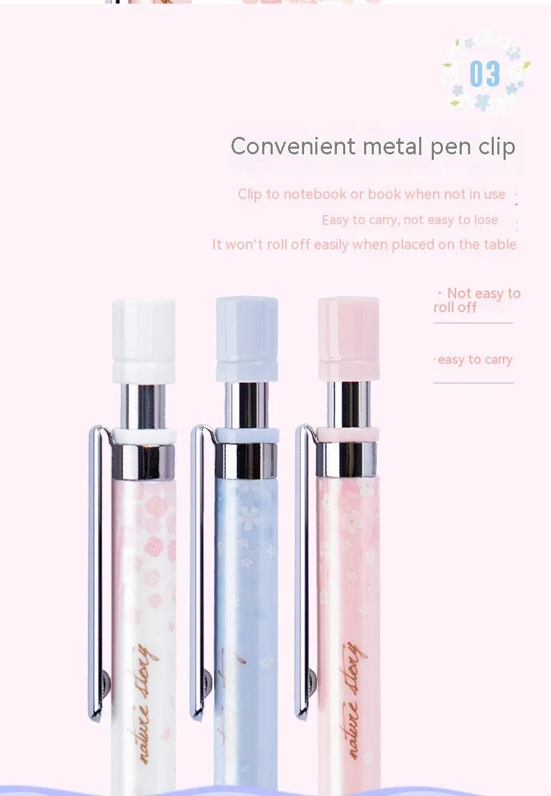 Sakura-themed automatic mechanical pencil set with three 0.5mm pencils and refill boxes