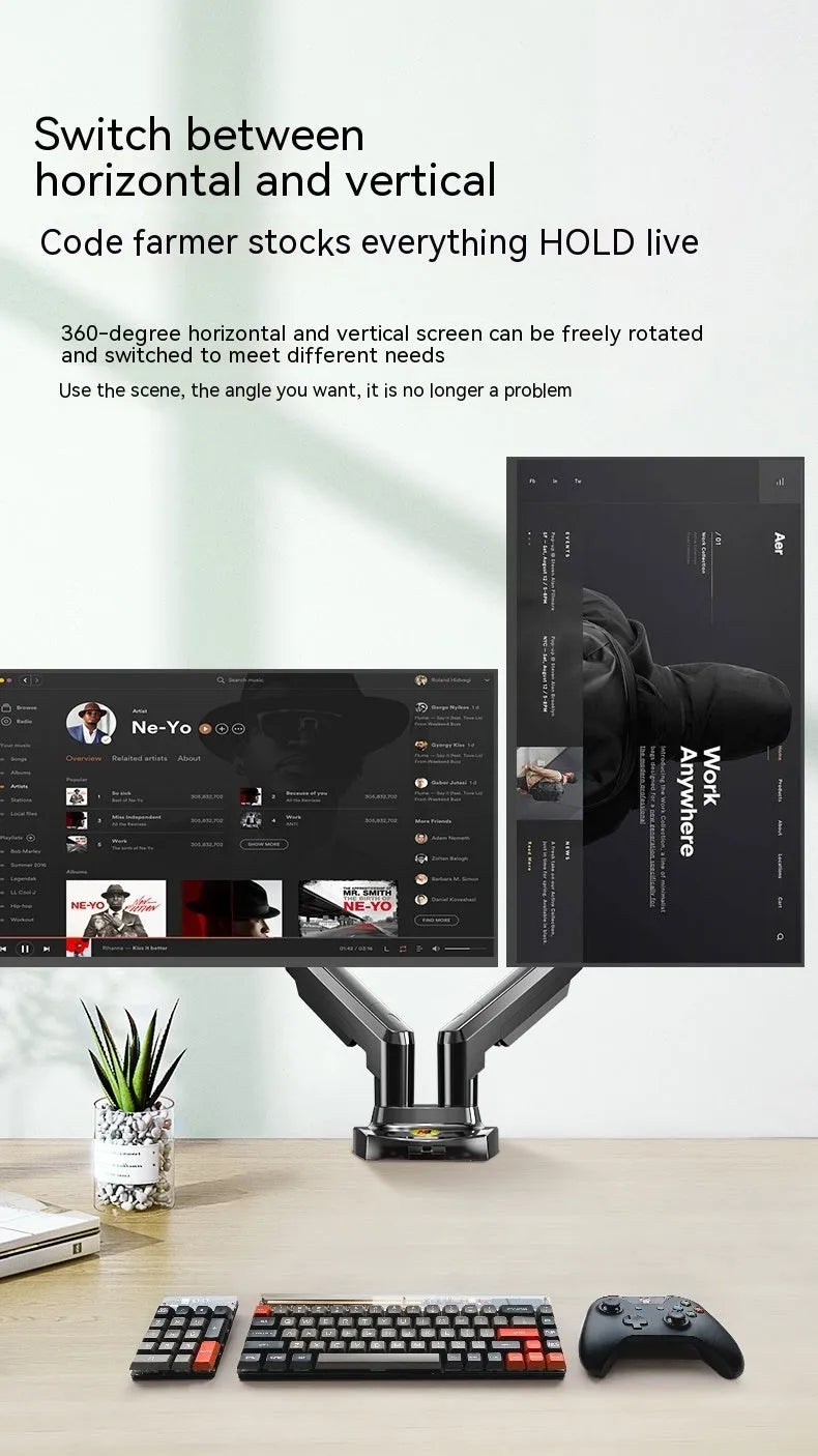 Dual screen computer monitor lifting bracket with aluminium alloy frame on a desk