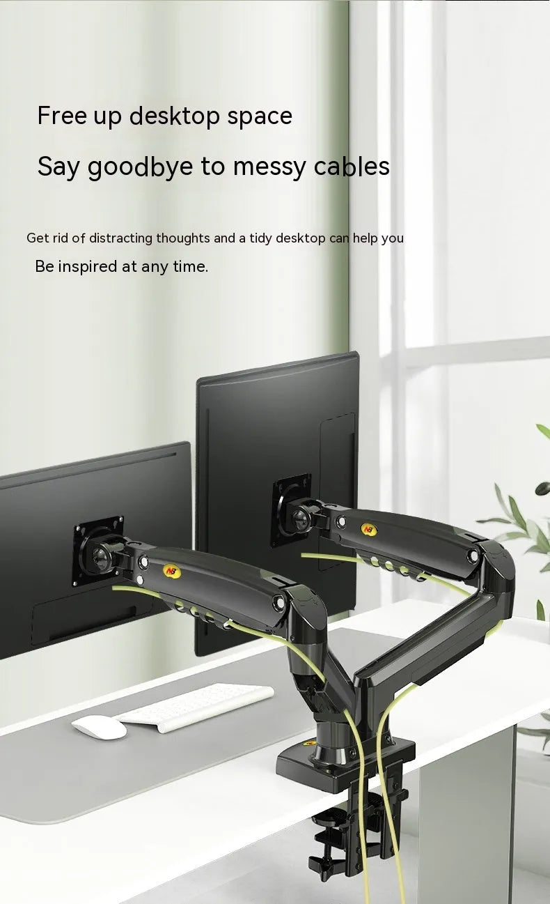Dual screen computer monitor lifting bracket with aluminium alloy frame on a desk