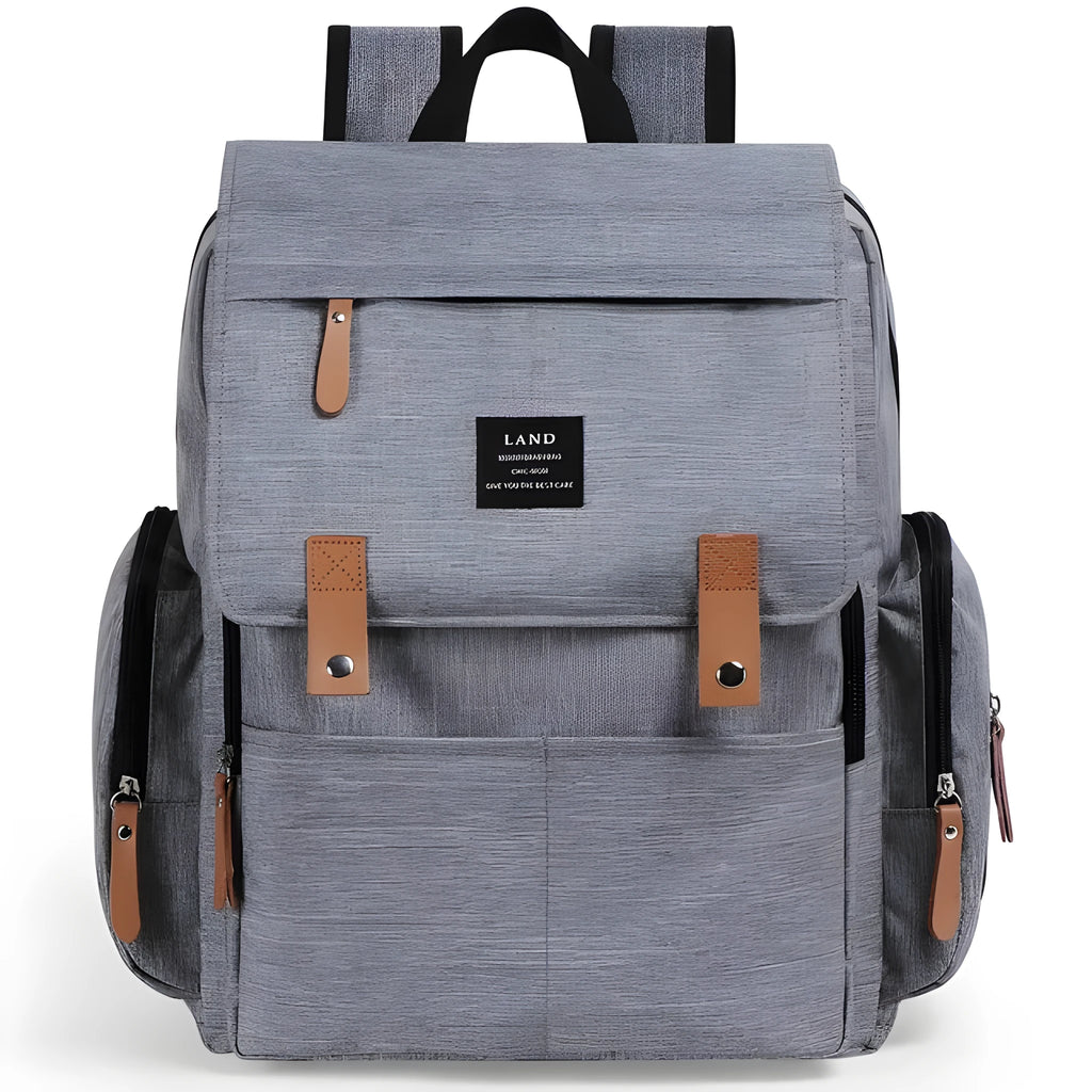 LAND Mommy Diaper Bag Backpack in oxford cloth with changing mat, shown in beige colour.