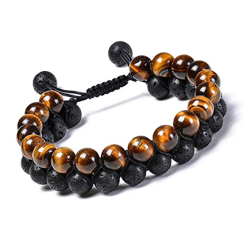 Geometric agate bead couple bracelets in tiger eye and matte black colours