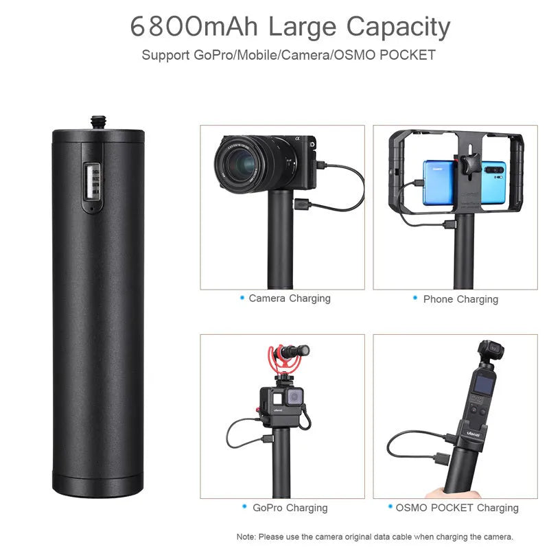Black aluminium alloy portable power bank charging handle showing 12.5cm length.
