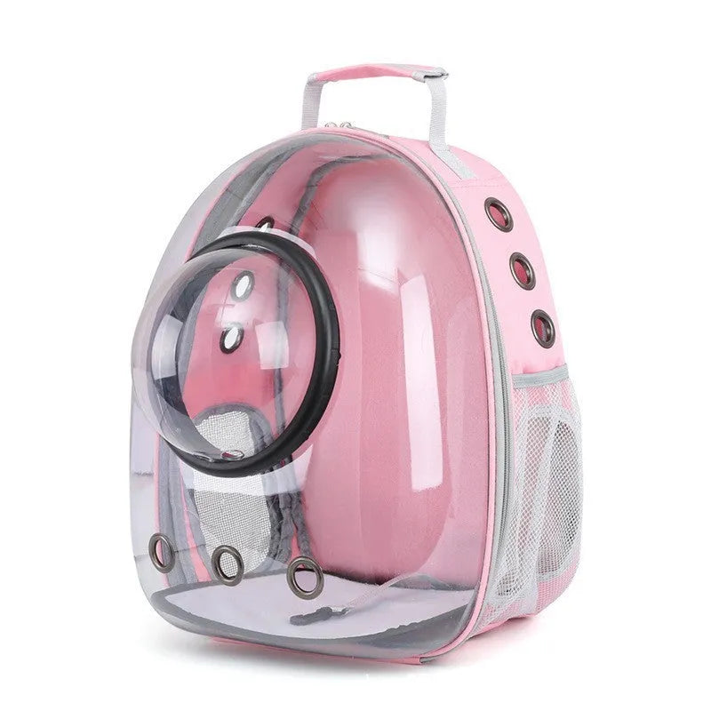 Grey PC plastic astronaut-style pet carrier bag with a side opening door