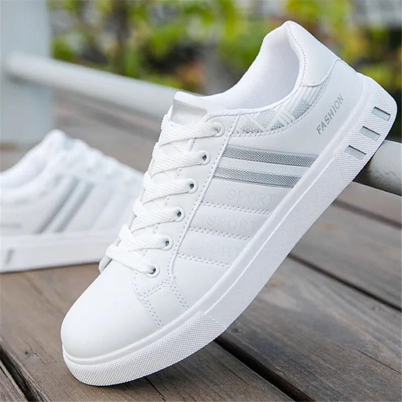Men's sports shoes in black, grey and white colours showing Asian sizes 39-44
