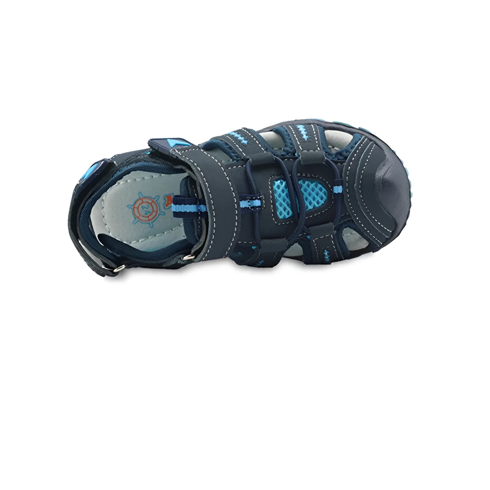 Blue summer boy beach shoes with Velcro fastening and non-slip rubber sole
