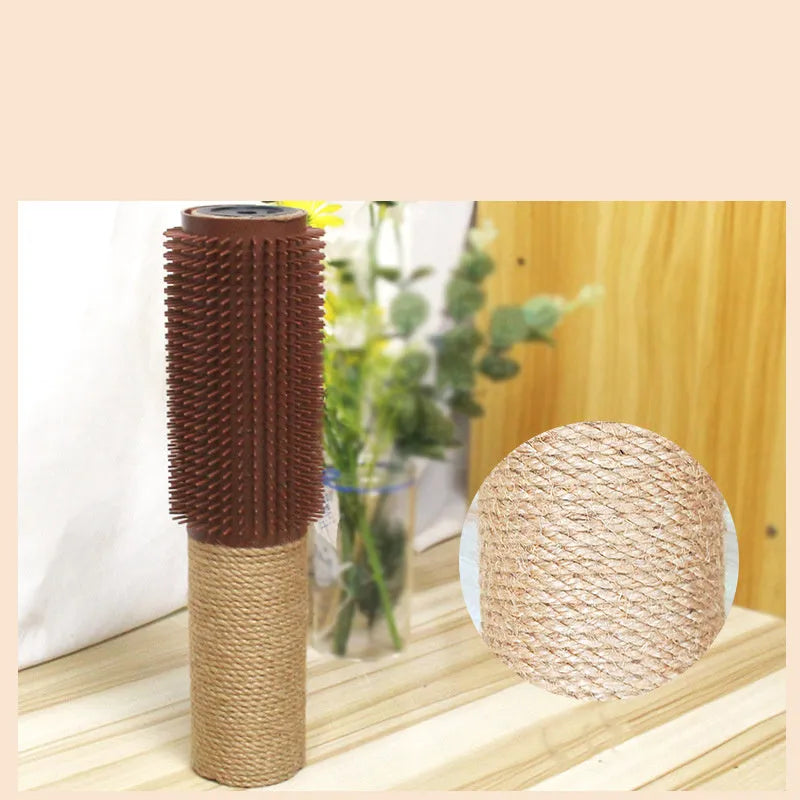 Sisal scratching post for cats measuring 30cm tall with natural fibre texture in brown or grey colour