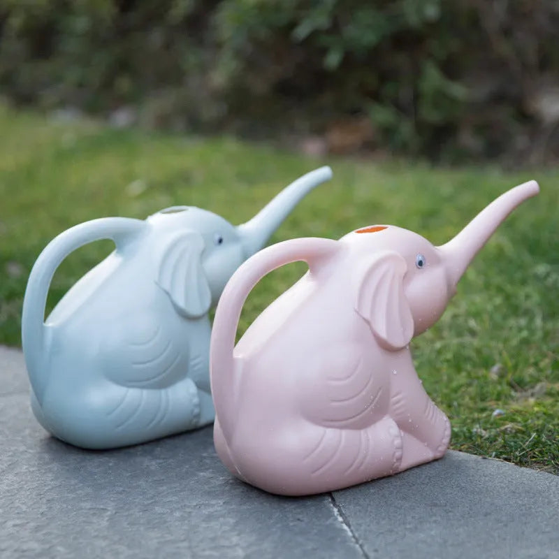 Pink elephant-shaped watering can with long nozzle for children's gardening