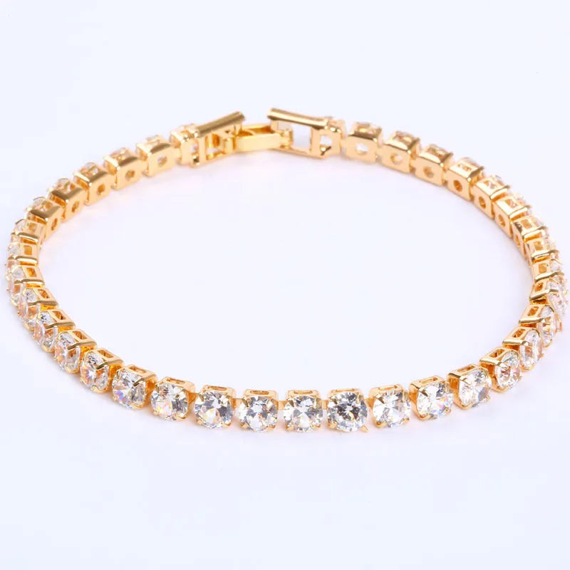 Cubic zirconia tennis bracelet with AAA+ 4mm round stone on copper box chain, 17cm length