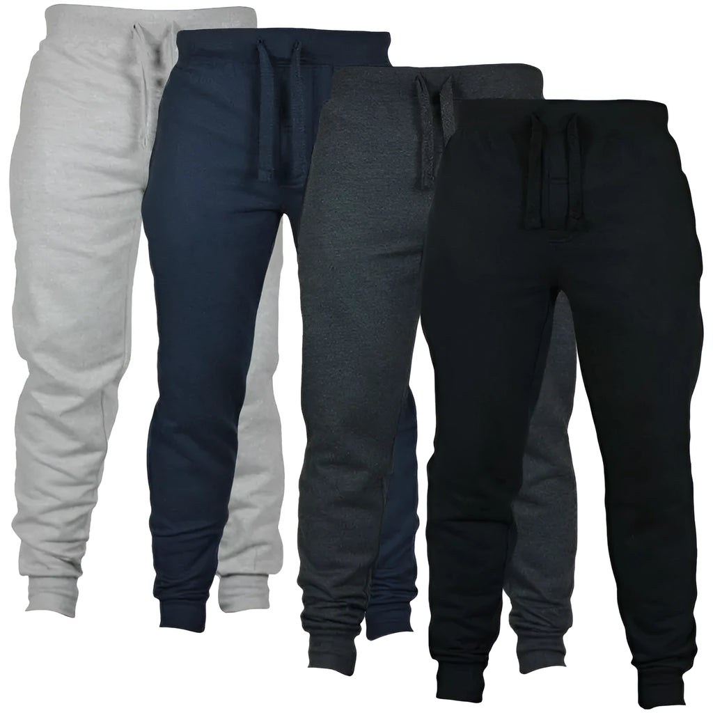 Men's cotton fleece casual pants with drawstring waist in neutral colours
