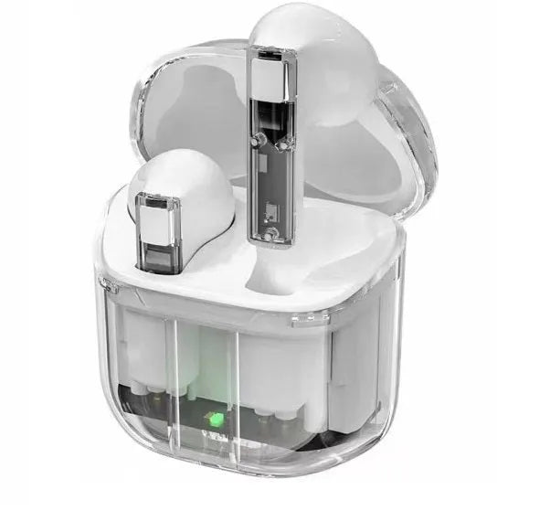Transparent space capsule Bluetooth headset body with digital display and Jerry chip in black white blue green and peach