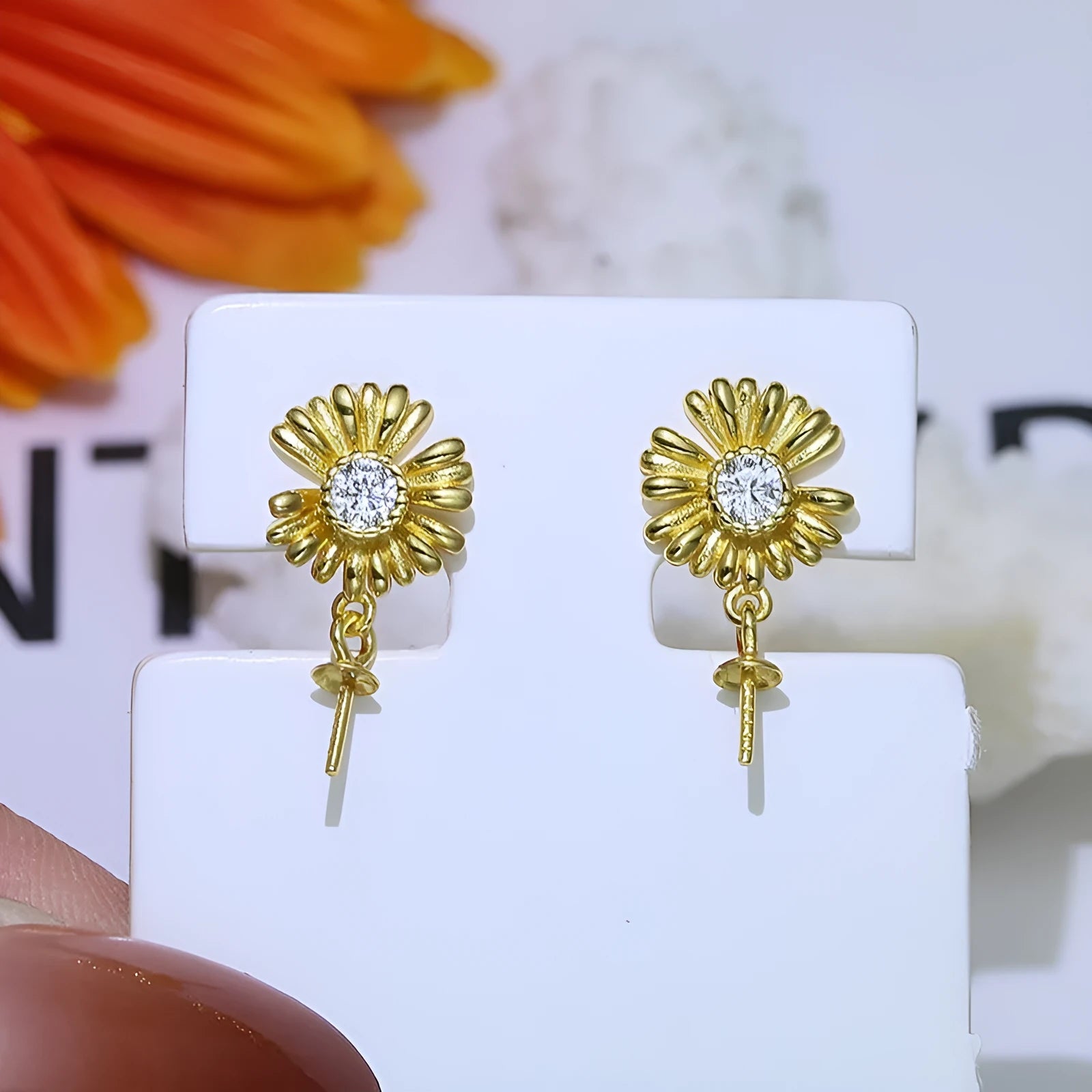 Baroque S925 sterling silver earrings with flower holders in gold or silver colour for DIY jewellery making