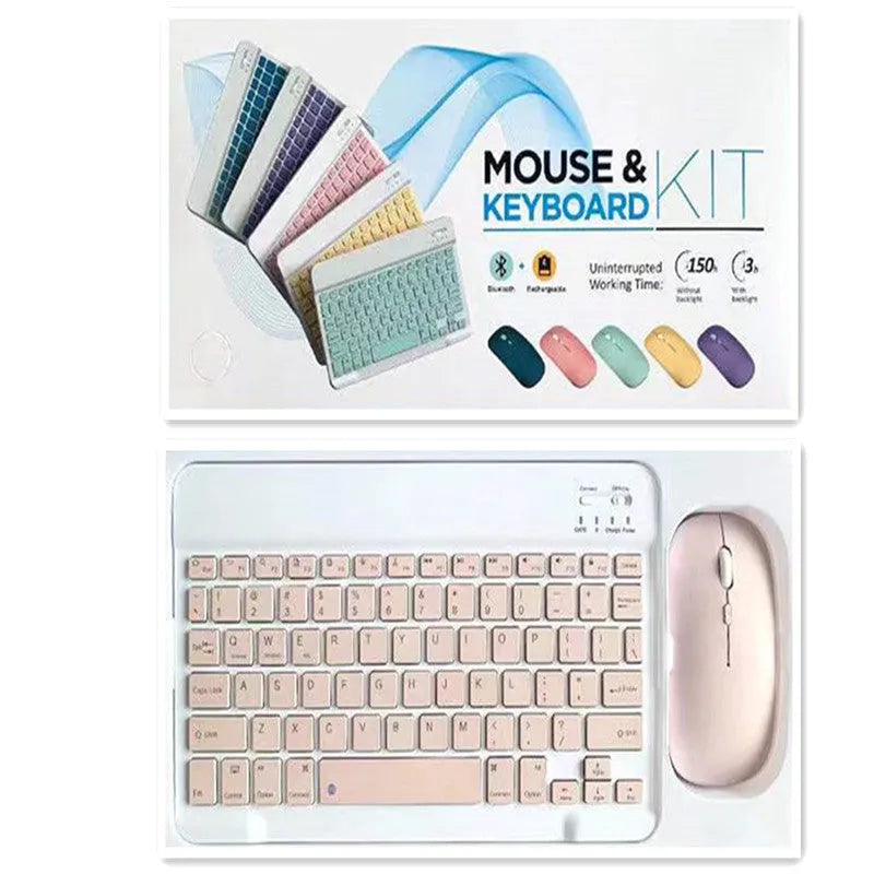 10-inch Bluetooth keyboard and wireless mouse set in multiple solid colours including pink, green, and yellow
