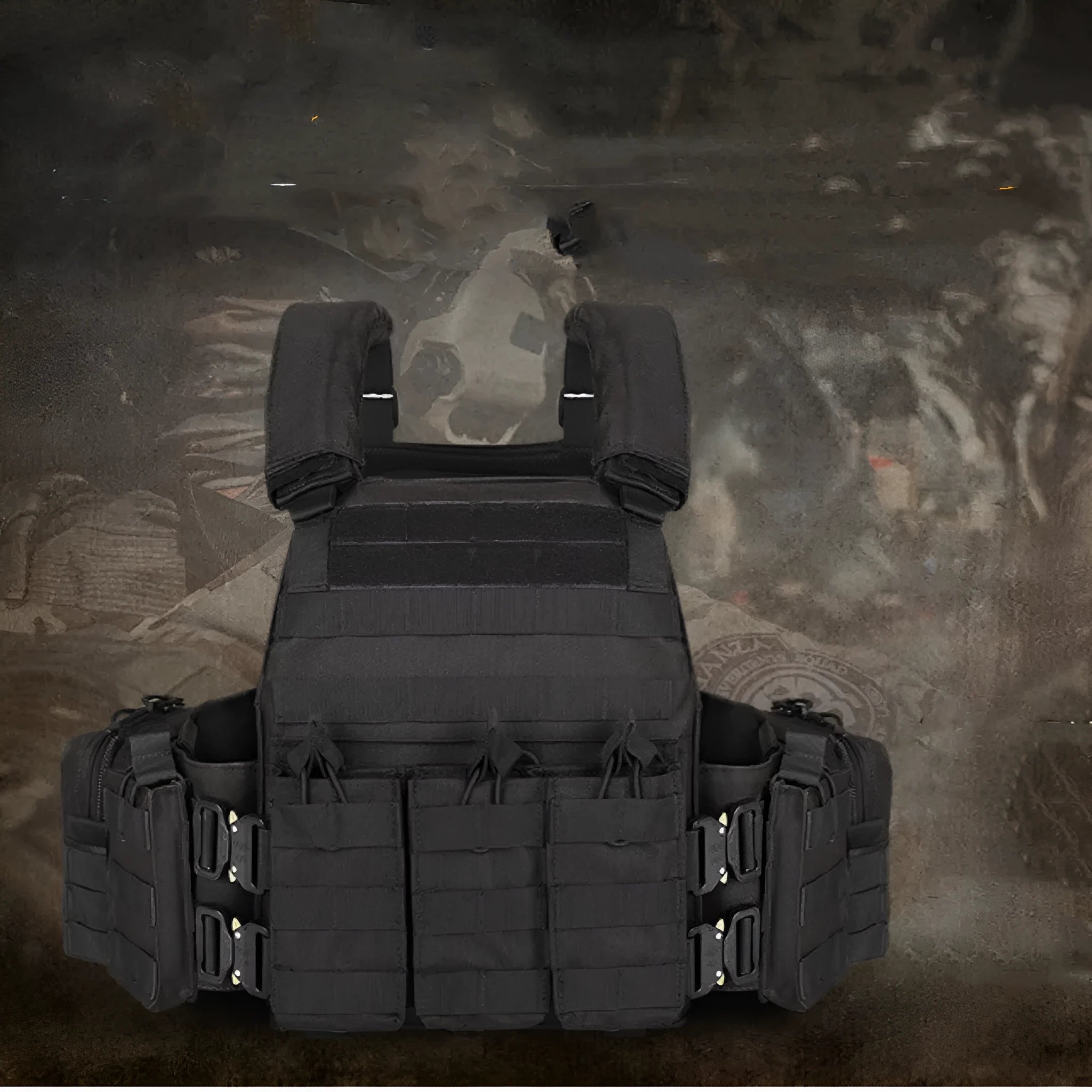 Men's camouflage tactical vest in polyester fabric for outdoor wear-resistant use