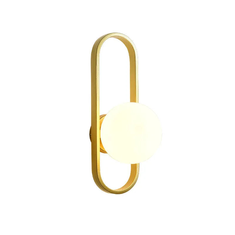 Minimalist wall lamp with glass shade and iron body in black or gold colour