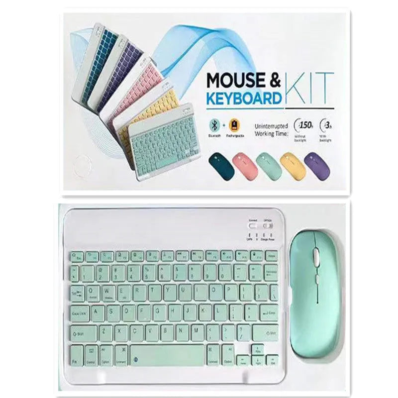 10-inch Bluetooth keyboard and wireless mouse set in multiple solid colours including pink, green, and yellow