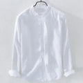 Loose casual long sleeve shirt in cotton linen fabric showing solid colour design