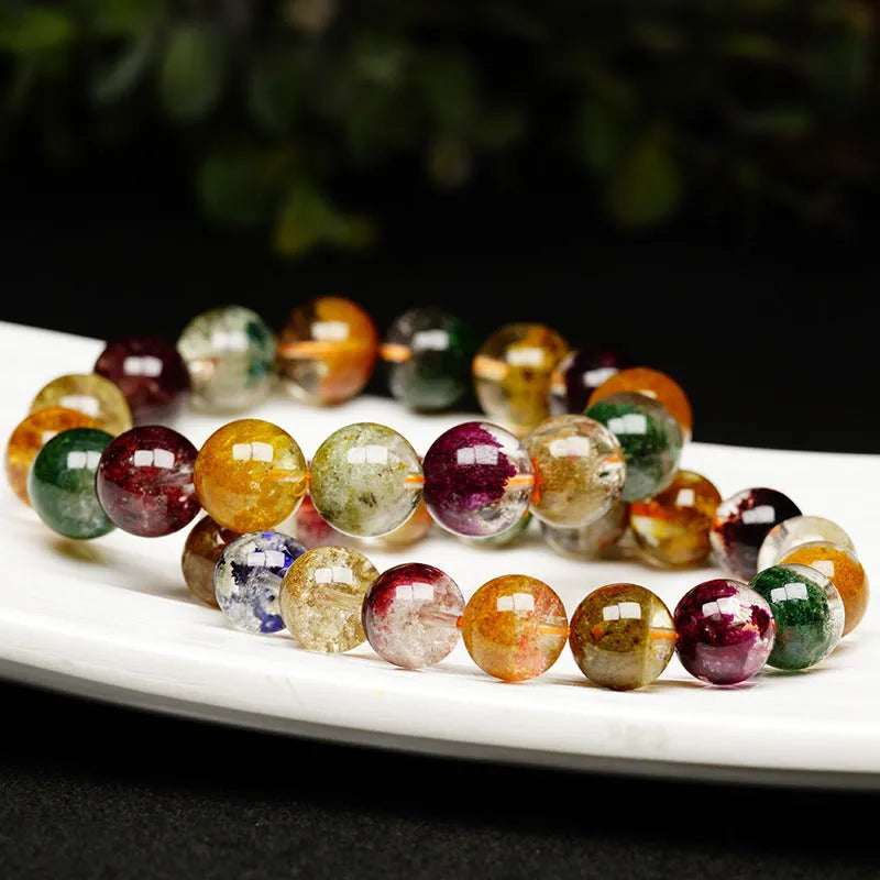 Crystal bracelet with colourful ghost cornucopia design in ethnic style, 10mm spherical beads