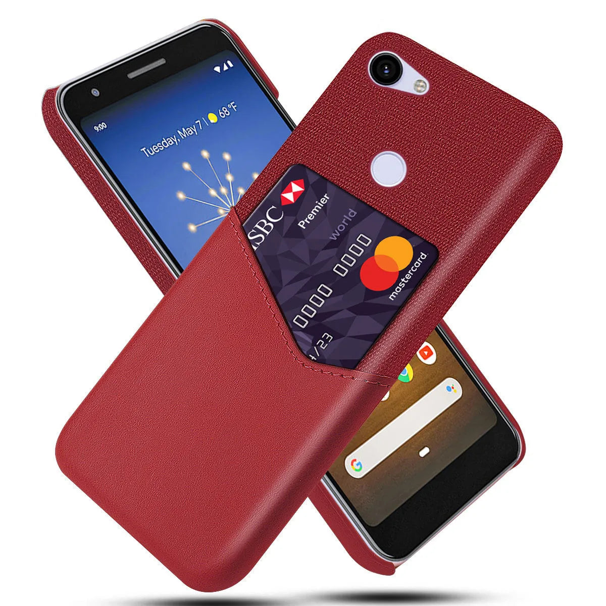 Solid colour leather Google Pixel phone case in black, shown from the back.