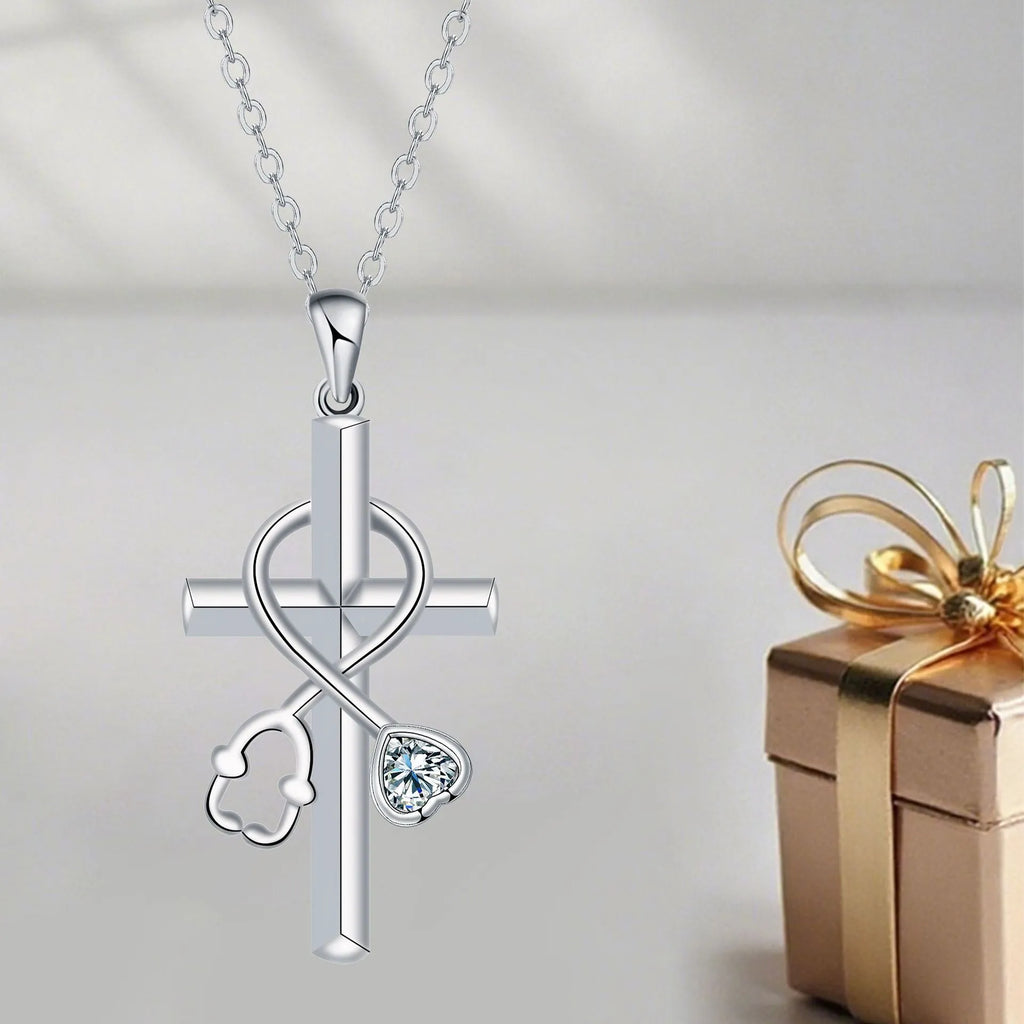 Original design cross stethoscope necklace for women with electroplated copper pendant.