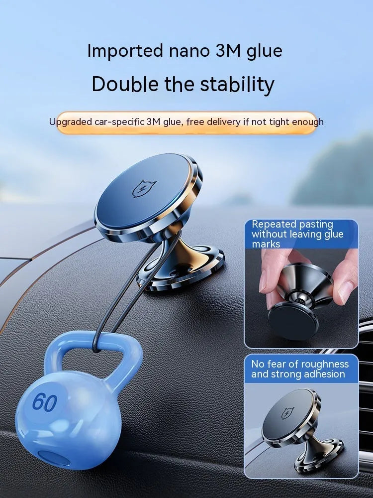 Shiny black magnetic car phone holder with dashboard adhesive mount and alloy construction