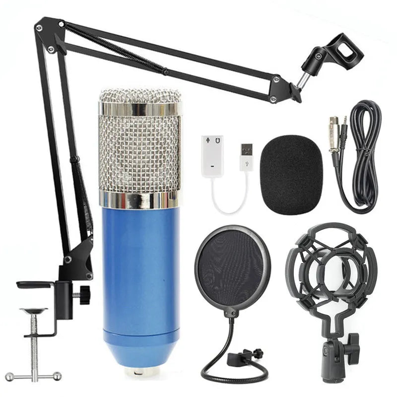 BM-800 condenser microphone stand set with electroplated mesh head in various colour options