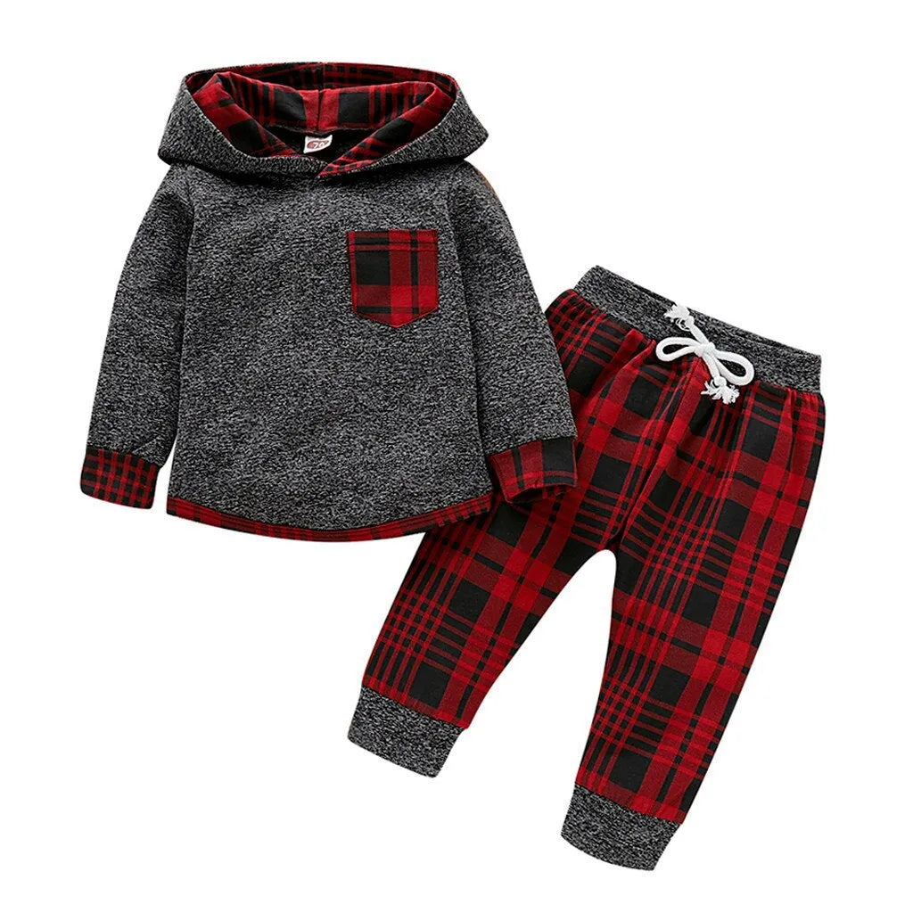 Baby long sleeve plaid sweater set in soft cotton blend, Grey option, sizes 70-110cm