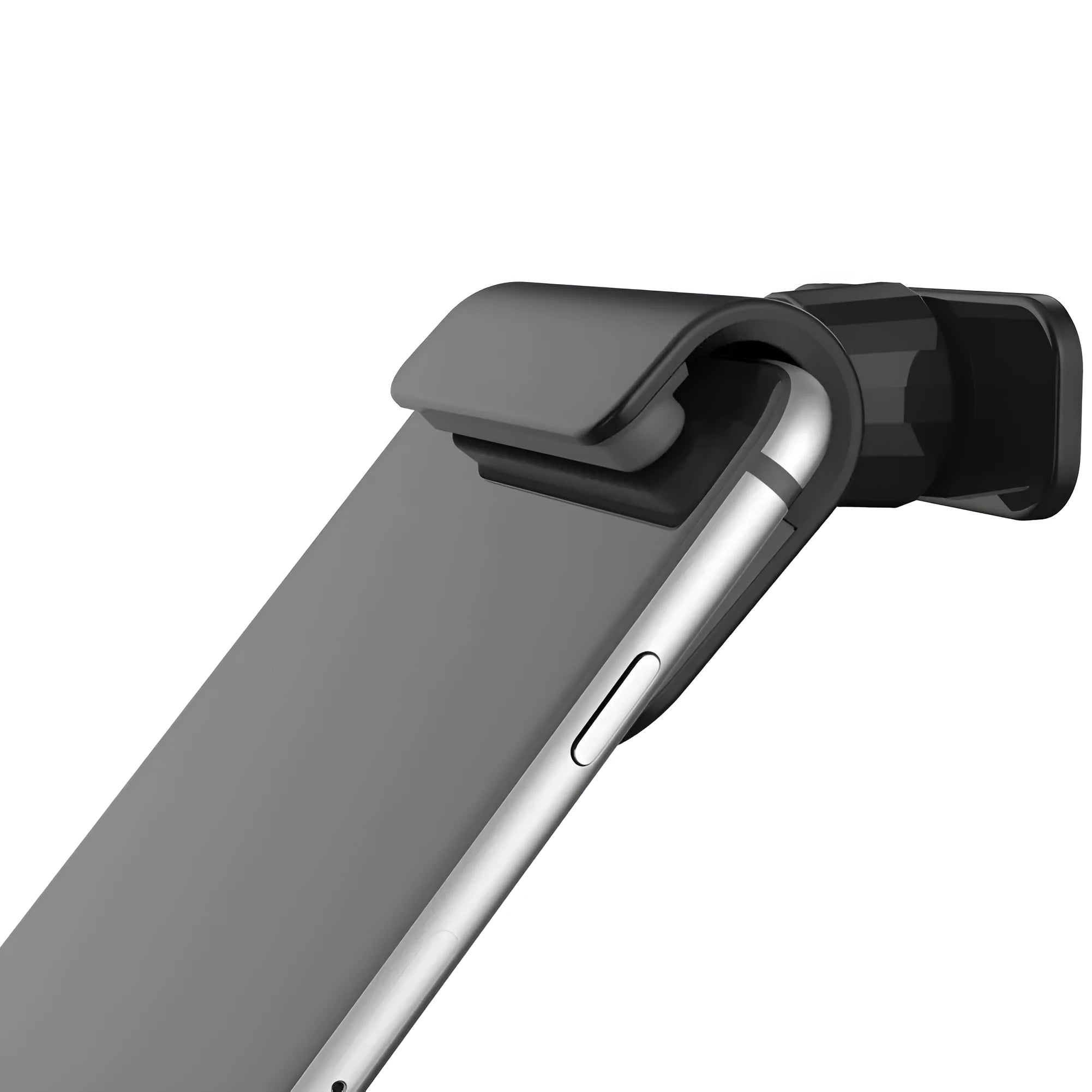 Black gravity car phone holder showing 360-degree rotation on a car dashboard