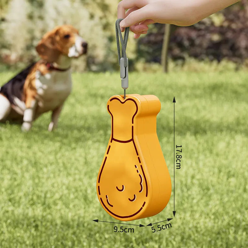 Orange and white portable pet water bottle with separate food container showing measurement scale