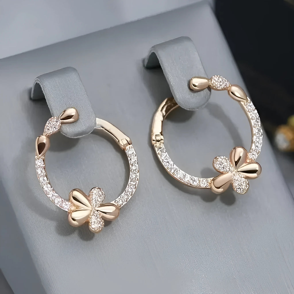 Copper geometric round ring earrings for women with electroplated finish in colour EK13286-FD-01.