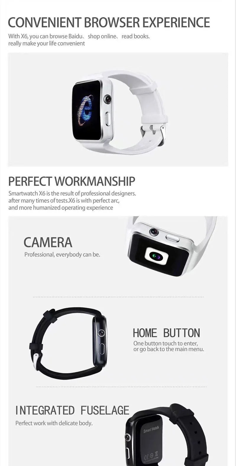 Black smart watch with a round 1.54-inch touchscreen on a silicone strap
