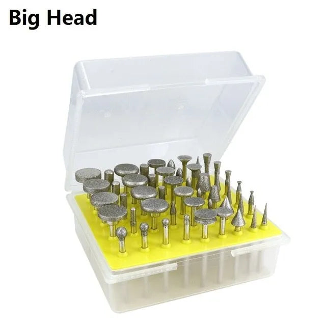 Alloy diamond grinding head set with elliptical cone shape and golden diamond finish for glass jade stone work