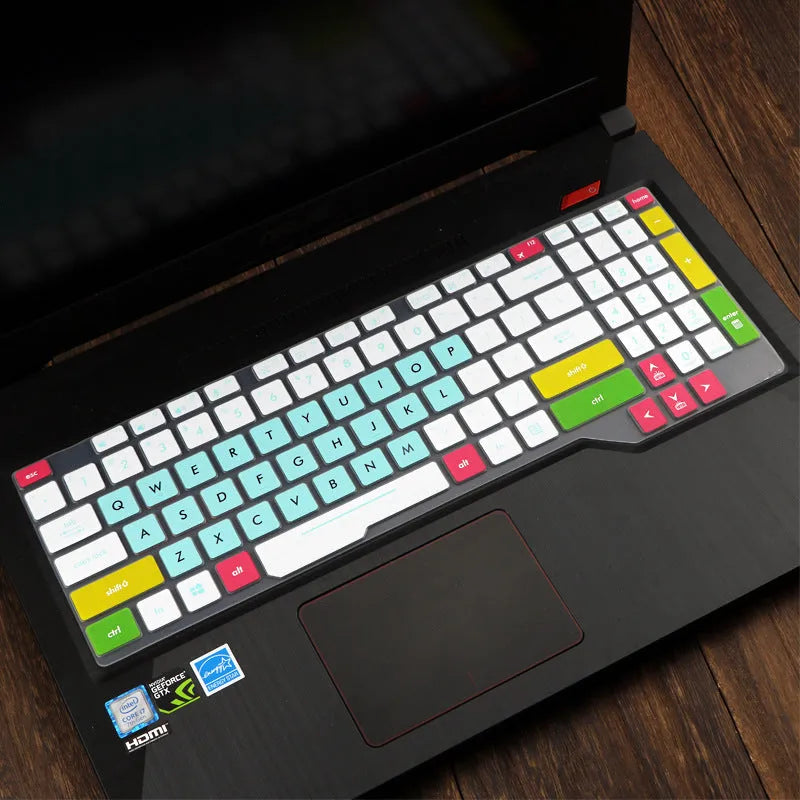 ASUS Flight laptop keyboard protective film cover shown in gradient blue on a laptop