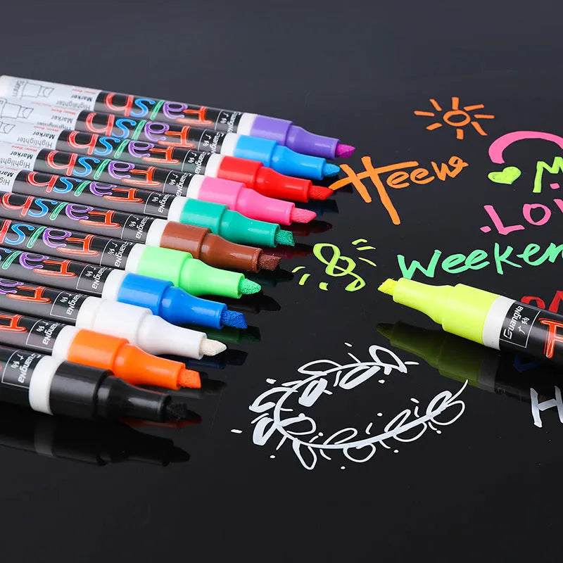 6mm thick electronic fluorescent plate highlighter pen with oblique tip for writing on whiteboards