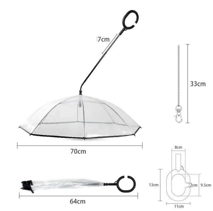 White transparent pet C type umbrella with adjustable steering and C-shaped handle