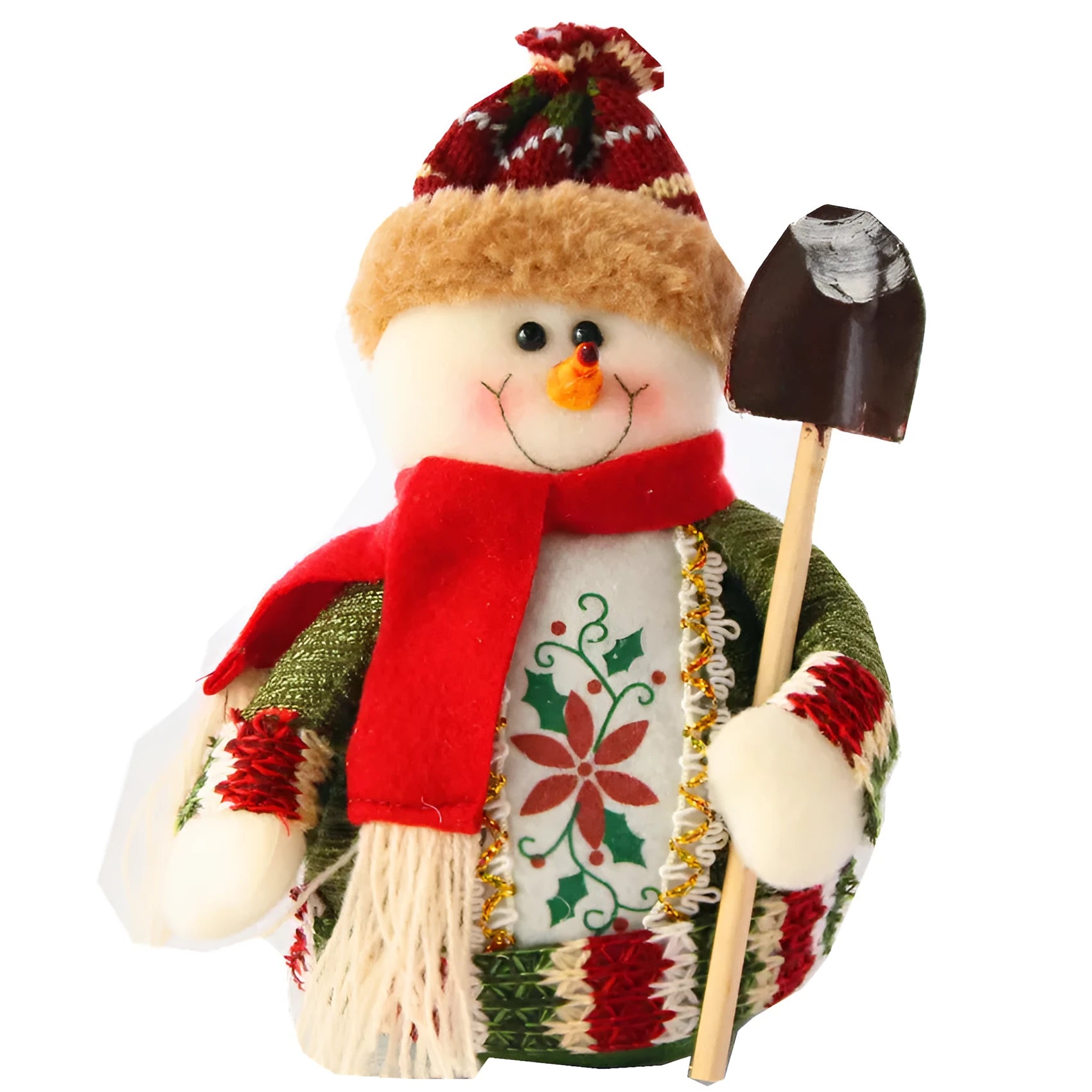 Red, green, and white flannel Christmas snowman decoration measuring 18 by 13 cm