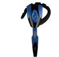 Single ear Bluetooth business headset in black hanging over ear, showing microphone boom.