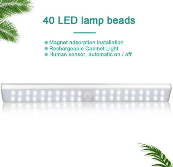 Slim rectangular rechargeable LED motion sensor light in three length options on a wall.