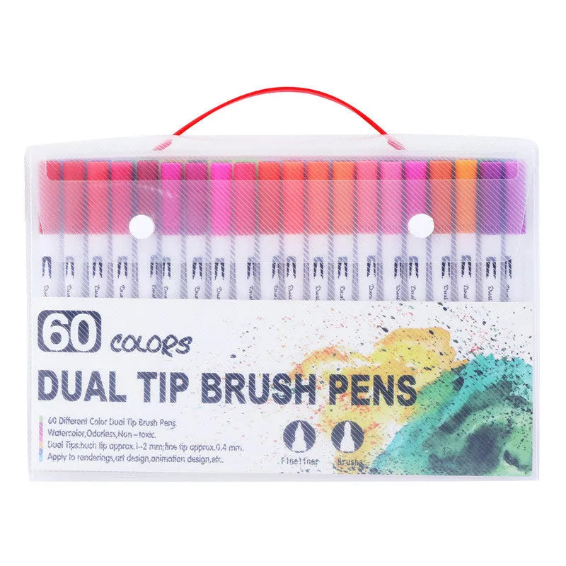Set of watercolour pens in a plastic casing, showing nib tips, available in 48, 60, 72 and 100 colour sets.