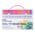 Set of watercolour pens in a plastic casing, showing nib tips, available in 48, 60, 72 and 100 colour sets.