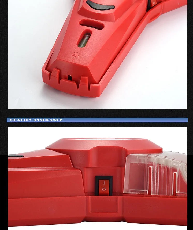 Red portable infrared laser level tool with punching positioning function for woodworking.