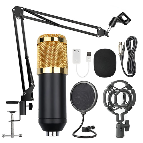 BM-800 condenser microphone stand set with electroplated mesh head in various colour options