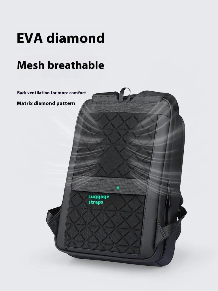 Graphite grey USB charging business backpack made from Oxford cloth with sewn thread detailing.
