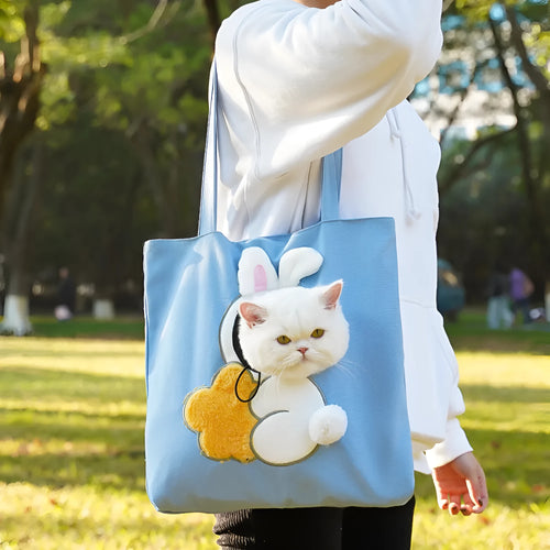 Soft canvas pet shoulder bag with cartoon pattern for small dog or cat carrier.