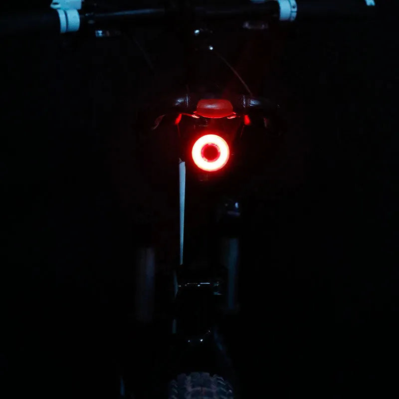 ENFITNIX Xlite100 bicycle taillight with 6061 aluminium chassis, mounted on seat rail, black body with red lens